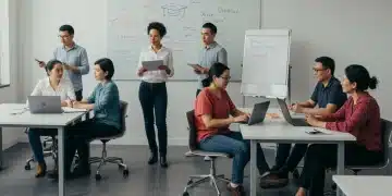 Adults learning collaboratively in a modern education program, symbolizing career advancement.