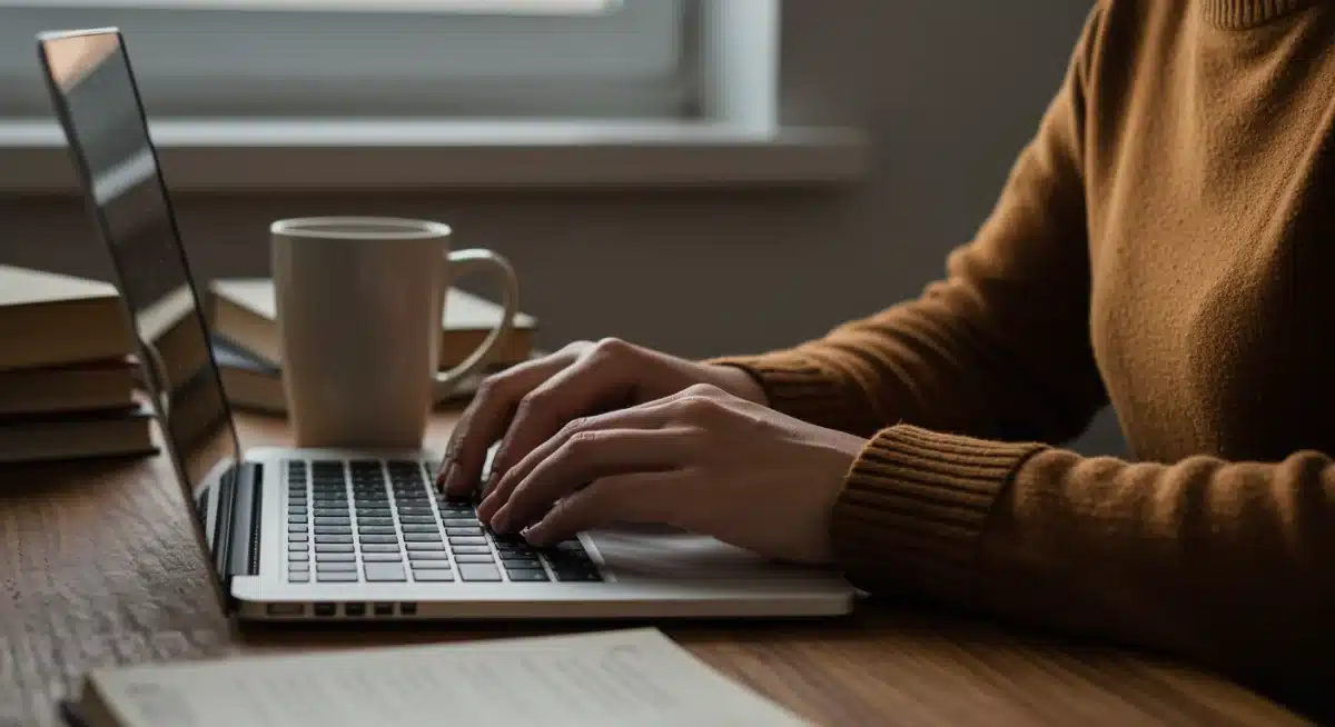 Person studying online, focusing on digital learning for career development.