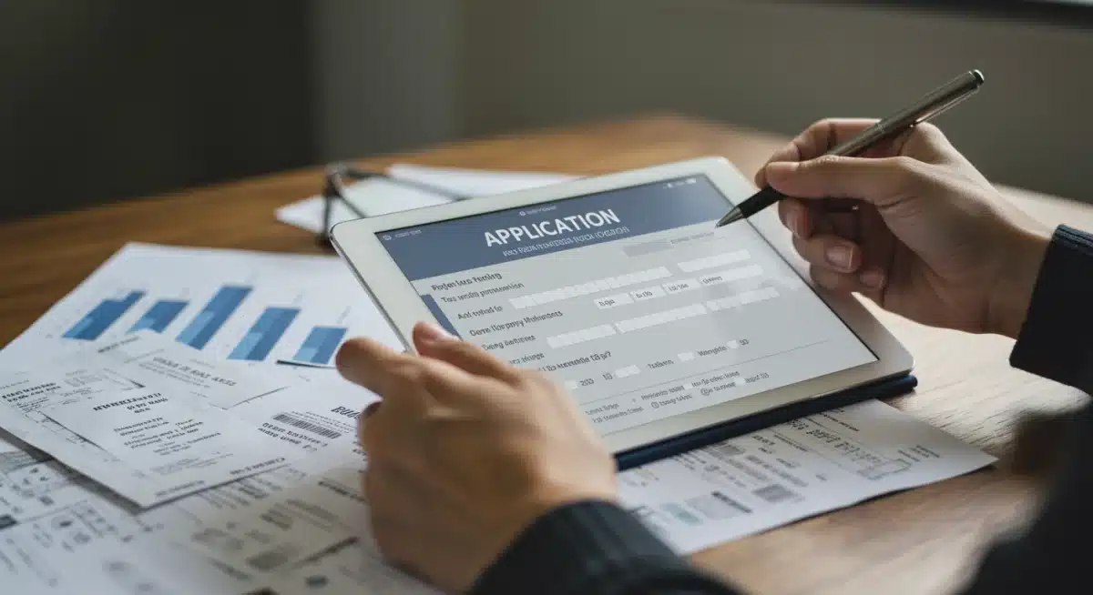 Hand filling out a digital application for rental assistance