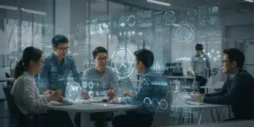 Students and professionals future-proofing education with emerging tech skills in a collaborative environment.