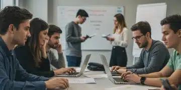 Professionals learning and collaborating for skill development and certification acquisition