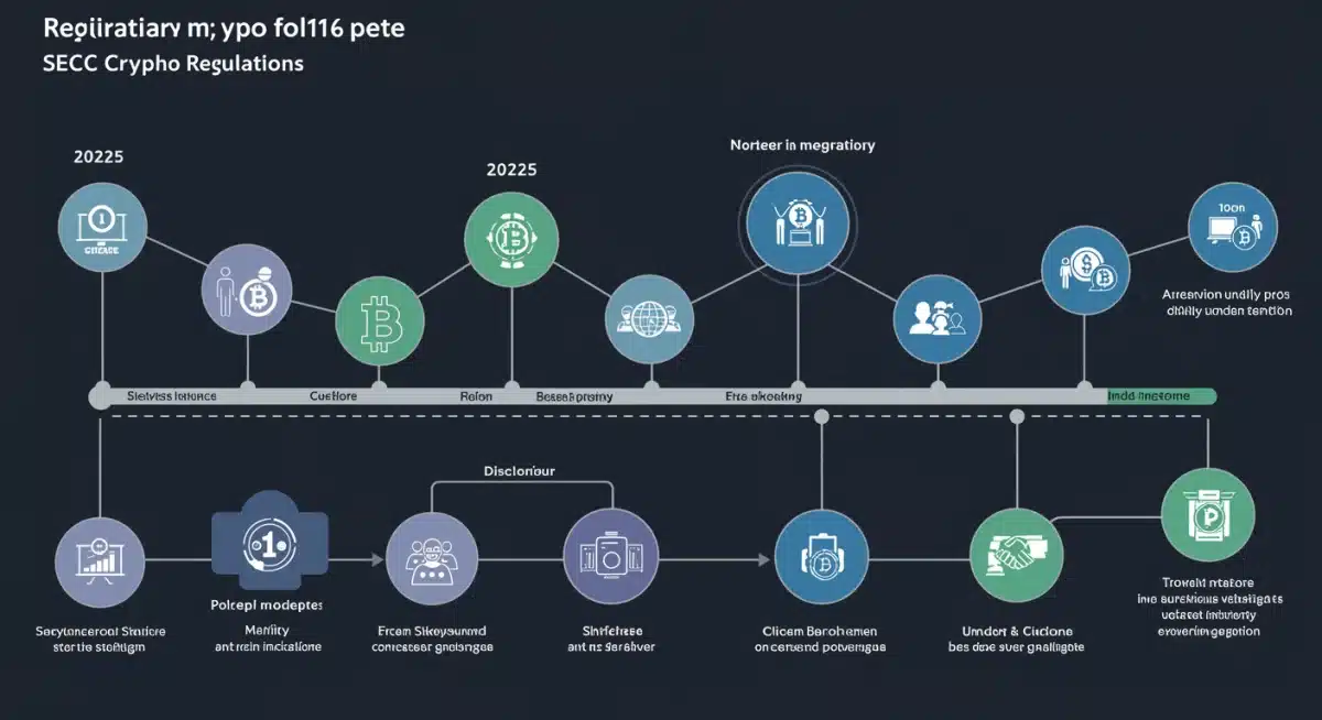 Infographic detailing key regulatory milestones and compliance areas for 2025 SEC crypto regulations