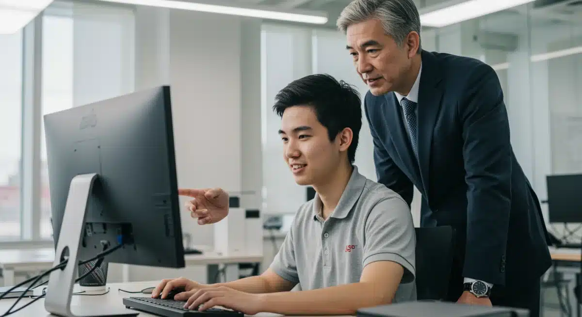 Student actively participating in an internship, gaining practical skills and mentorship.