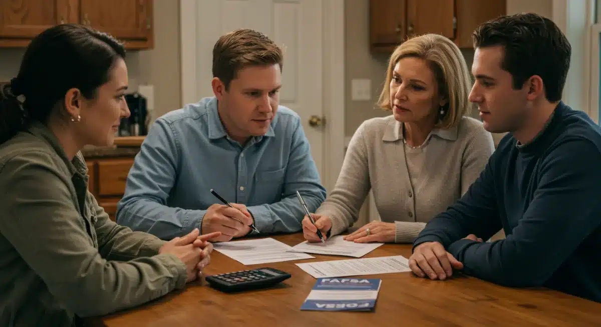 Family discussing college financial aid strategies