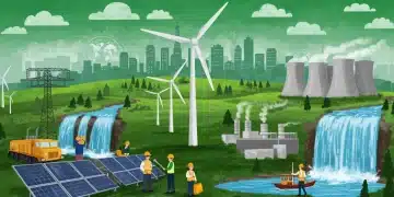 Workers building solar farms and wind turbines, symbolizing job creation from federal renewable energy investment.