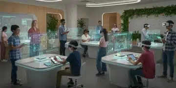 Students and educators engaging with advanced education technology in 2026, showcasing AI, VR, and collaborative digital tools.