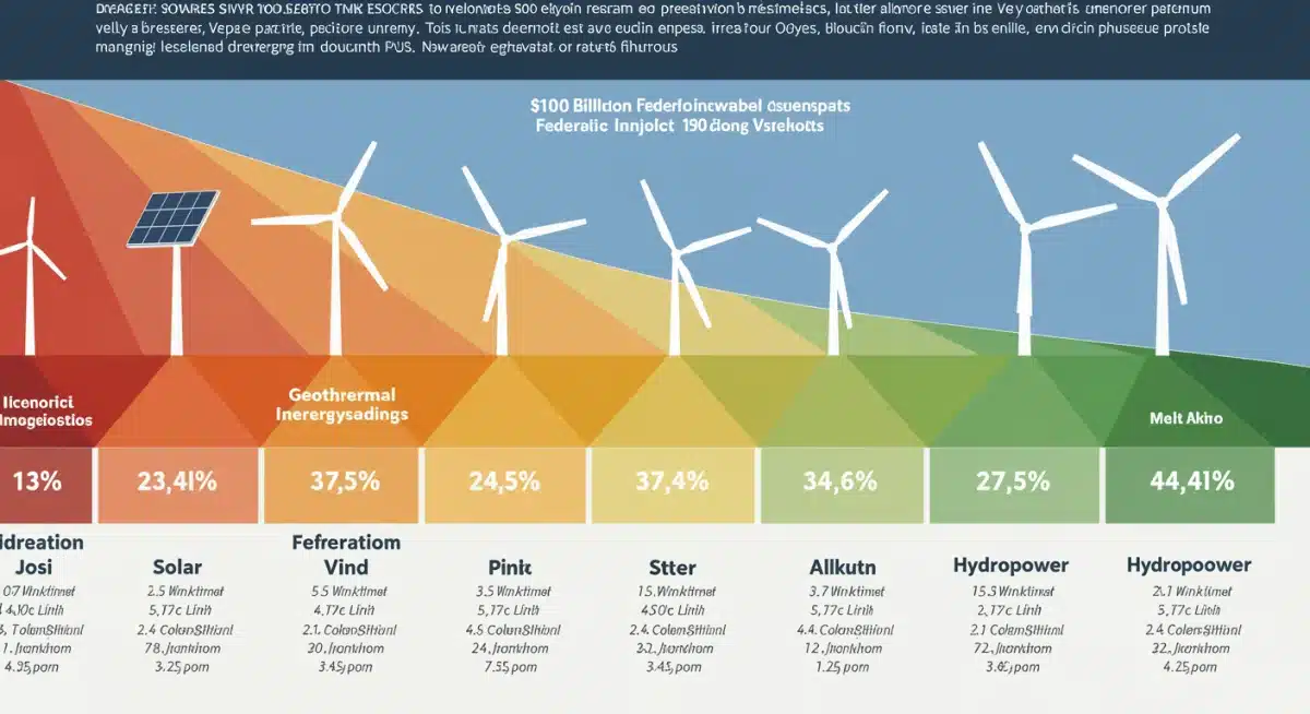 Infographic detailing investment distribution and job creation across various renewable energy sectors.
