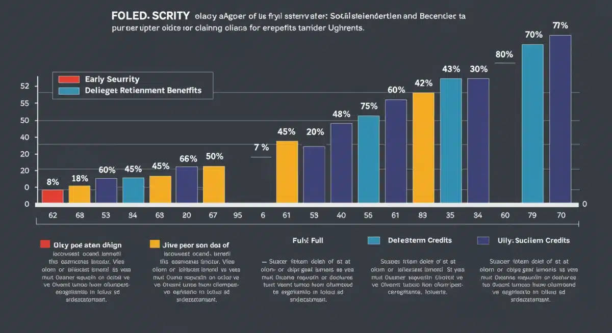 Infographic showing Social Security claiming ages and benefit percentages