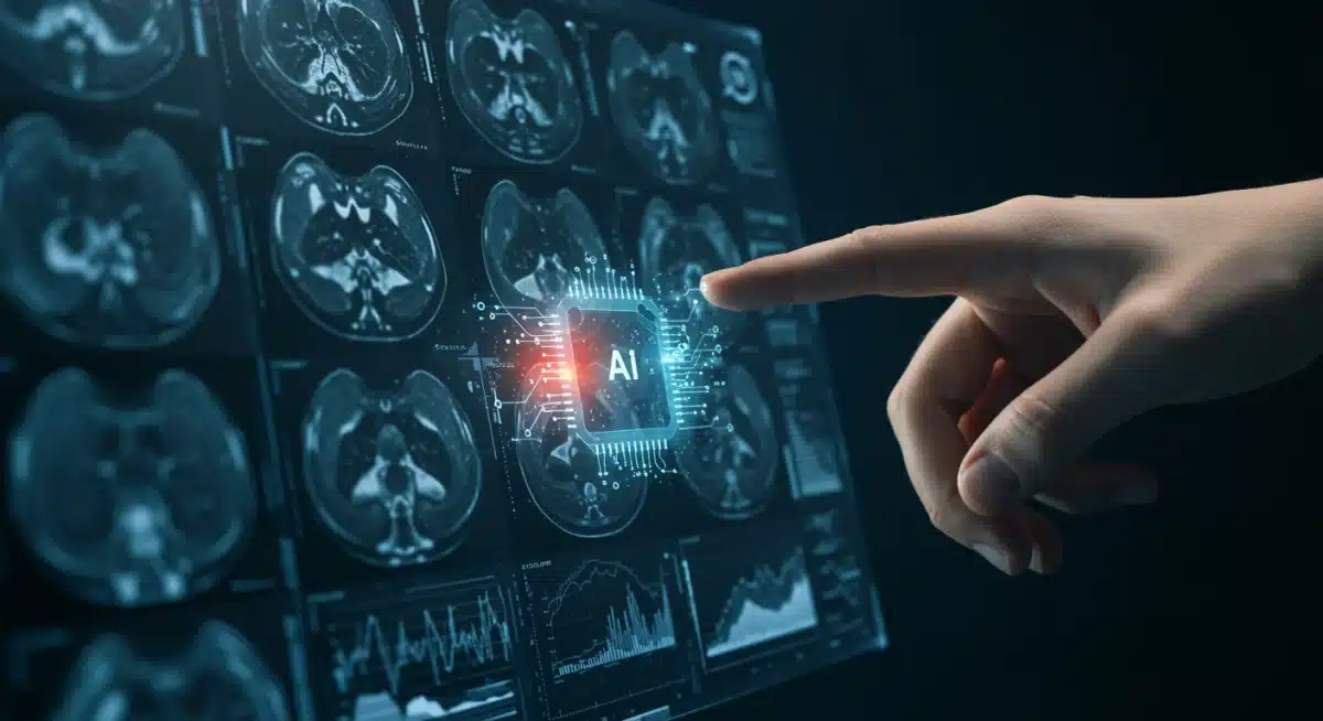 AI analyzing a medical scan with high precision, demonstrating advanced diagnostic capabilities.
