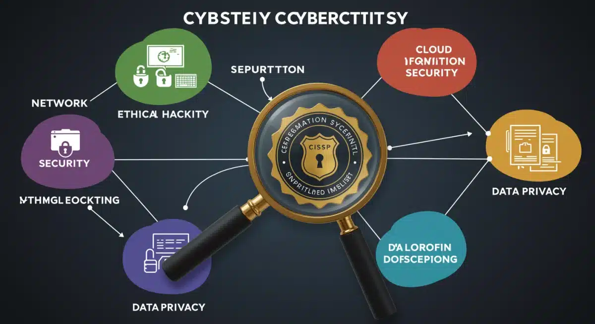 Infographic showing various cybersecurity domains with CISSP badge highlighted