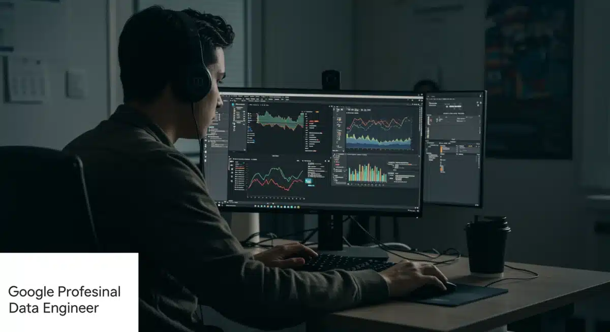 Data engineer working on complex machine learning algorithms with cloud certification