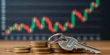 House key on coins, financial chart rising, representing mortgage rate impact