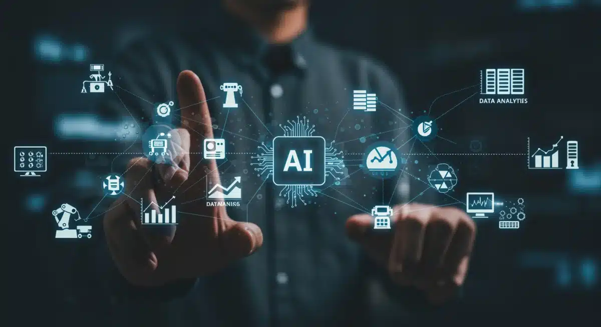 Interconnected AI and machine learning ecosystem with data analytics