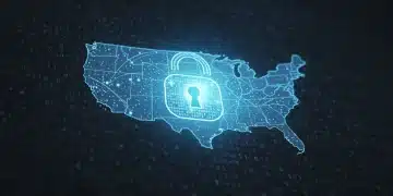 Digital padlock over US map representing cybersecurity breach and data protection