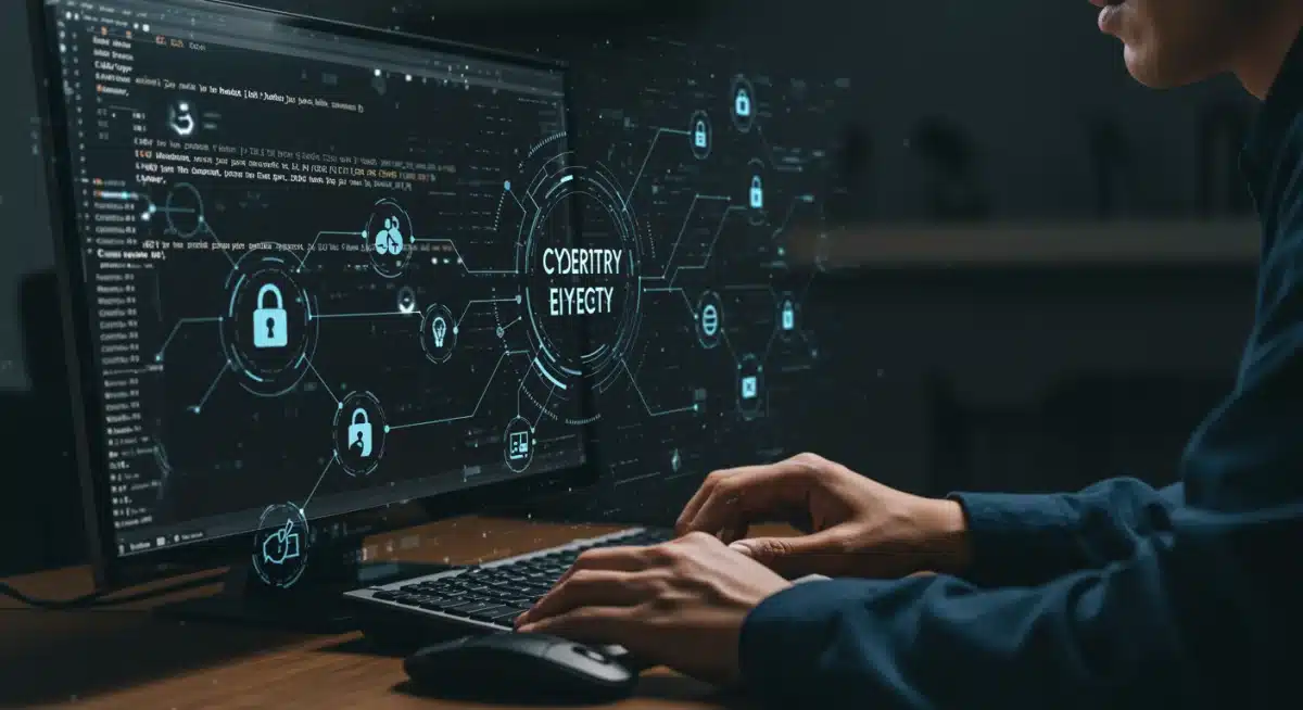 Cybersecurity professional analyzing data on a computer screen