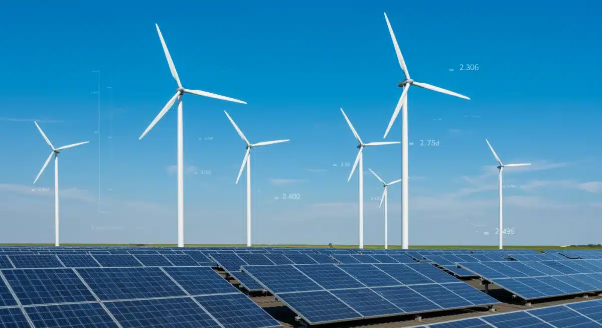 Solar panels and wind turbines generating clean renewable energy