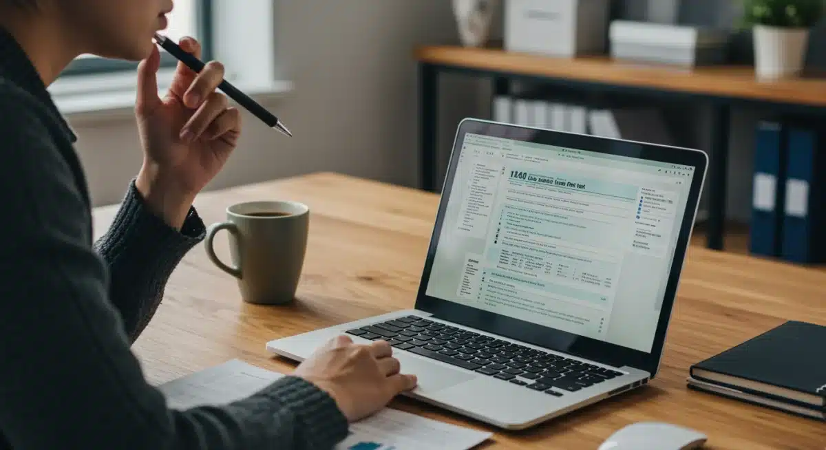 Individual analyzing 2026 tax forms and financial data on laptop