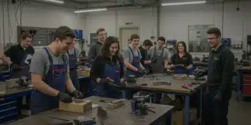 Students engaged in modern vocational training, using advanced tools