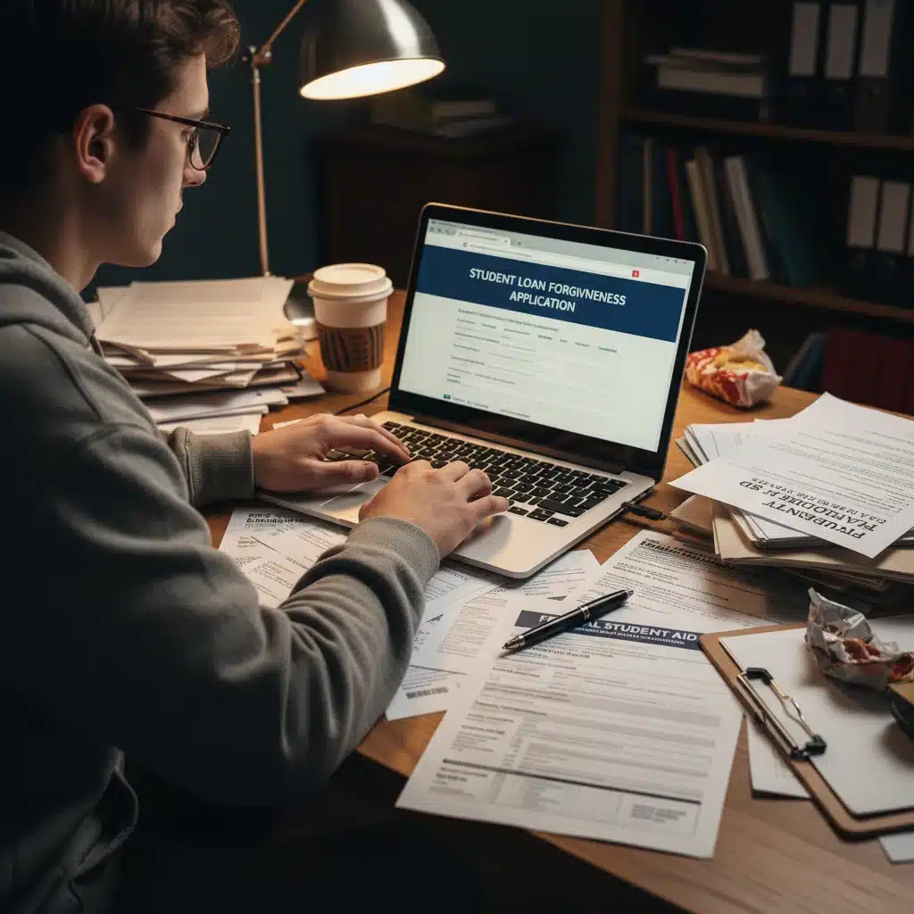 Person completing student loan forgiveness application online