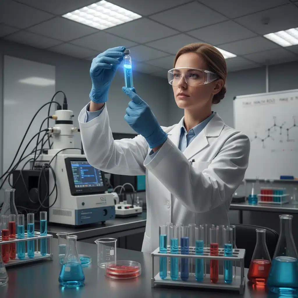 Scientist in a lab coat working with samples in a research laboratory.