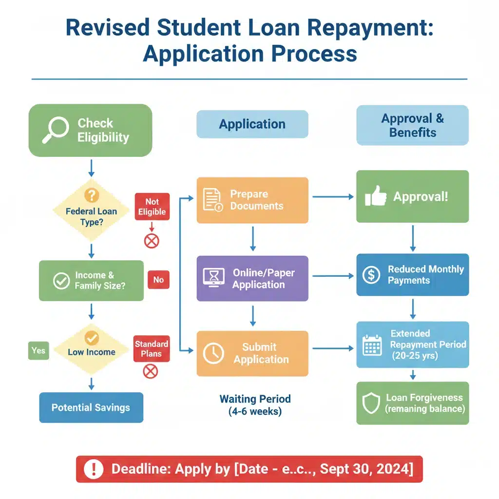 Infographic detailing steps for applying to new student loan repayment plans
