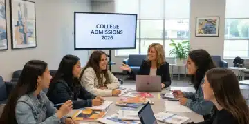 Students and counselor discussing 2026 college admissions applications