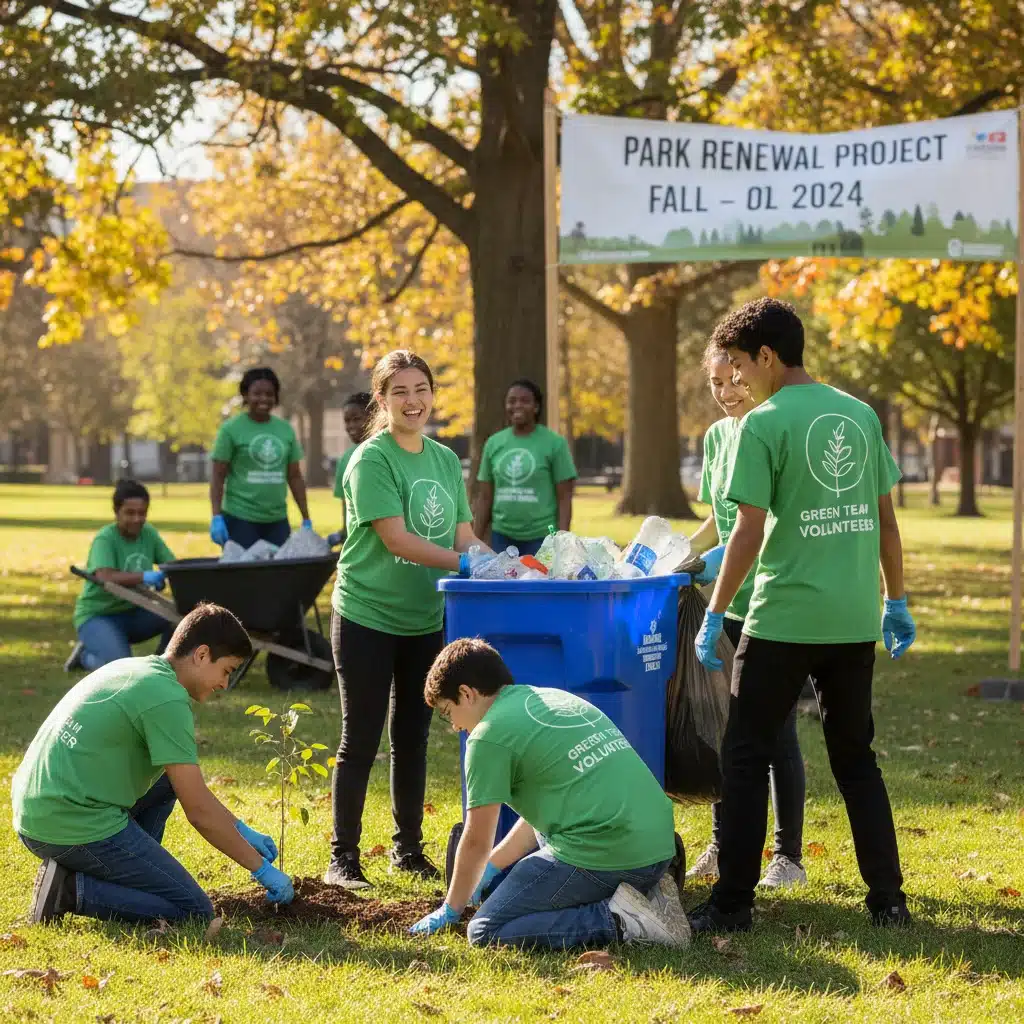 High school students engaged in a community service project