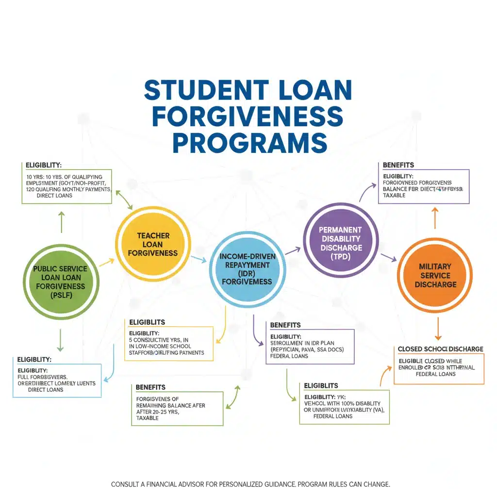 Infographic explaining different student loan forgiveness programs