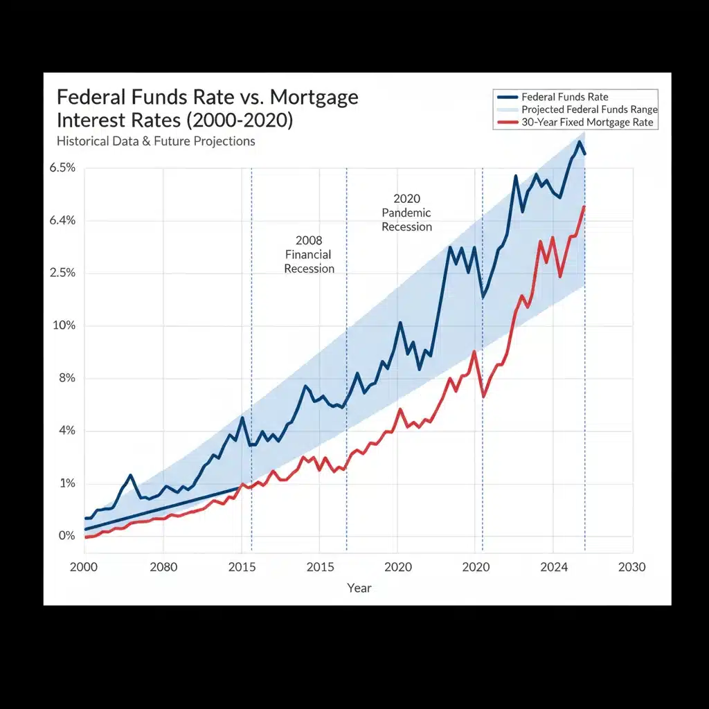 Graph showing Federal Funds Rate and mortgage interest rate trends