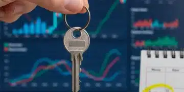Hand holding house key with financial charts and 2026 calendar in background