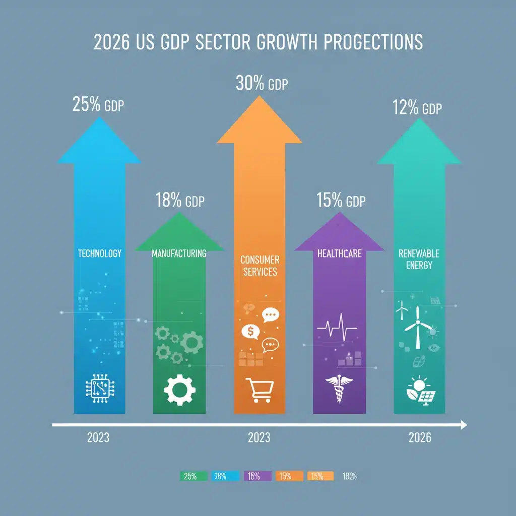 Infographic detailing key sectors driving US economic growth in 2026.