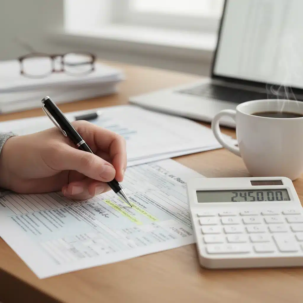 Person meticulously reviewing tax forms to identify family deductions and credits.