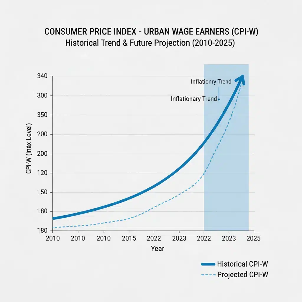 Historical CPI-W trend graph showing inflation