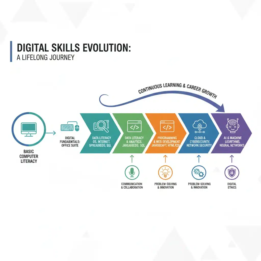 Infographic illustrating a pathway of digital skill development and career progression