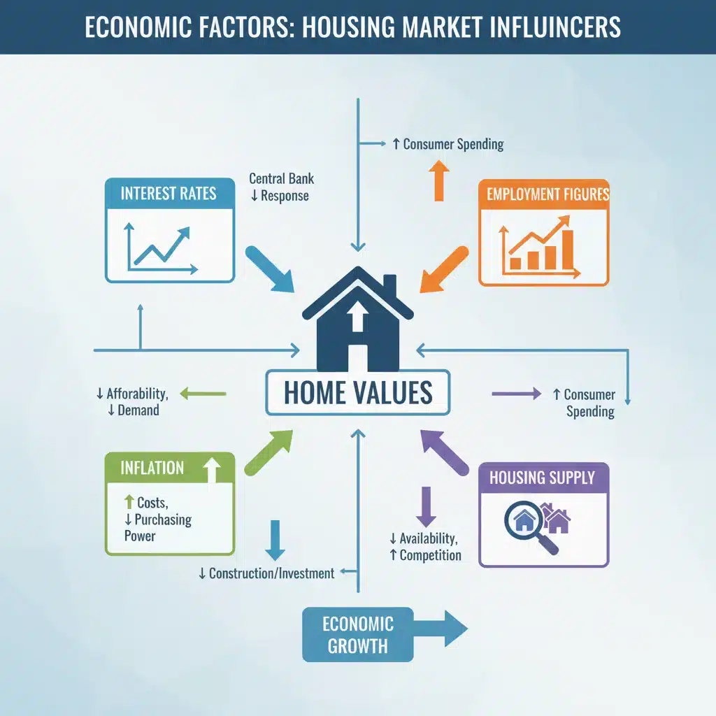 Infographic of economic factors influencing housing market trends