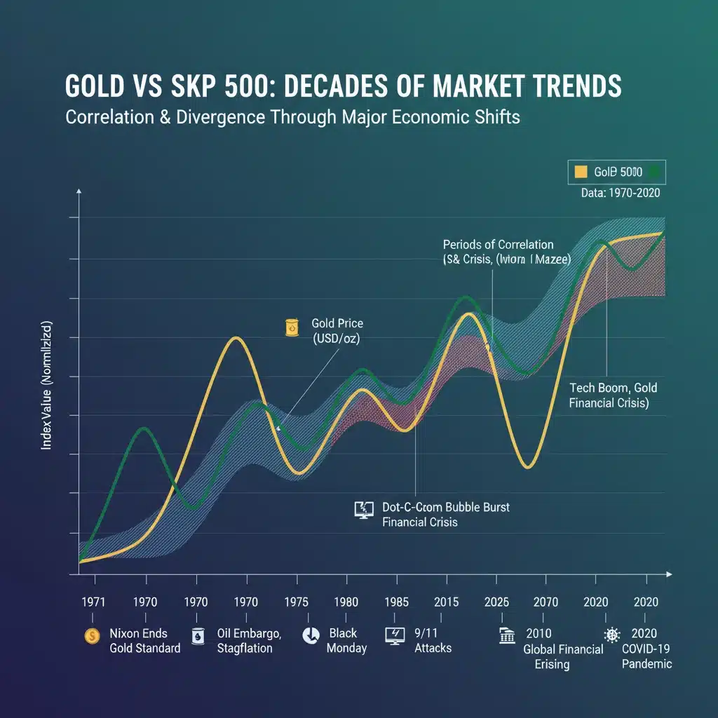 Historical performance chart comparing Gold and S&P 500 returns over time