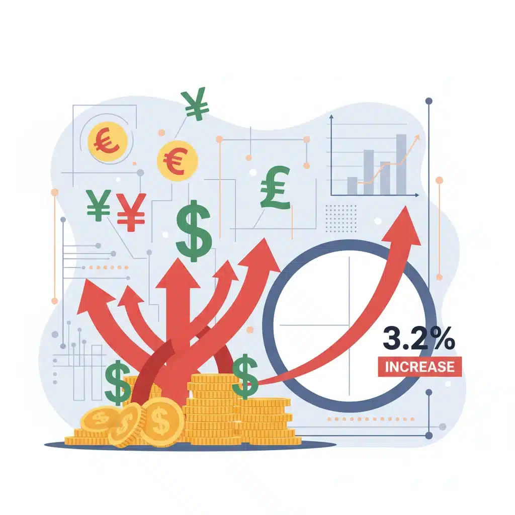 Inflation graphic with rising arrows and 3.2% COLA increase.