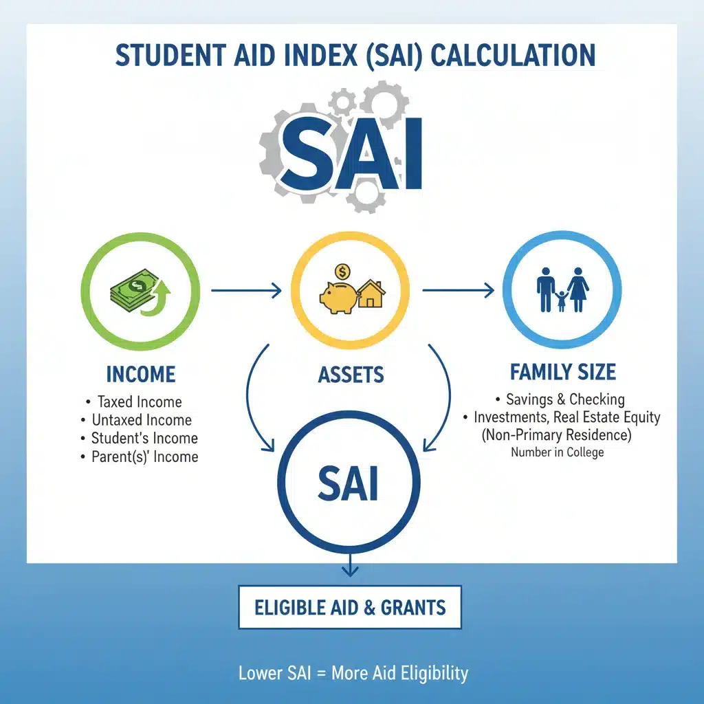 Infographic explaining Student Aid Index SAI calculation