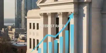 Federal Reserve building with rising interest rate graph overlay