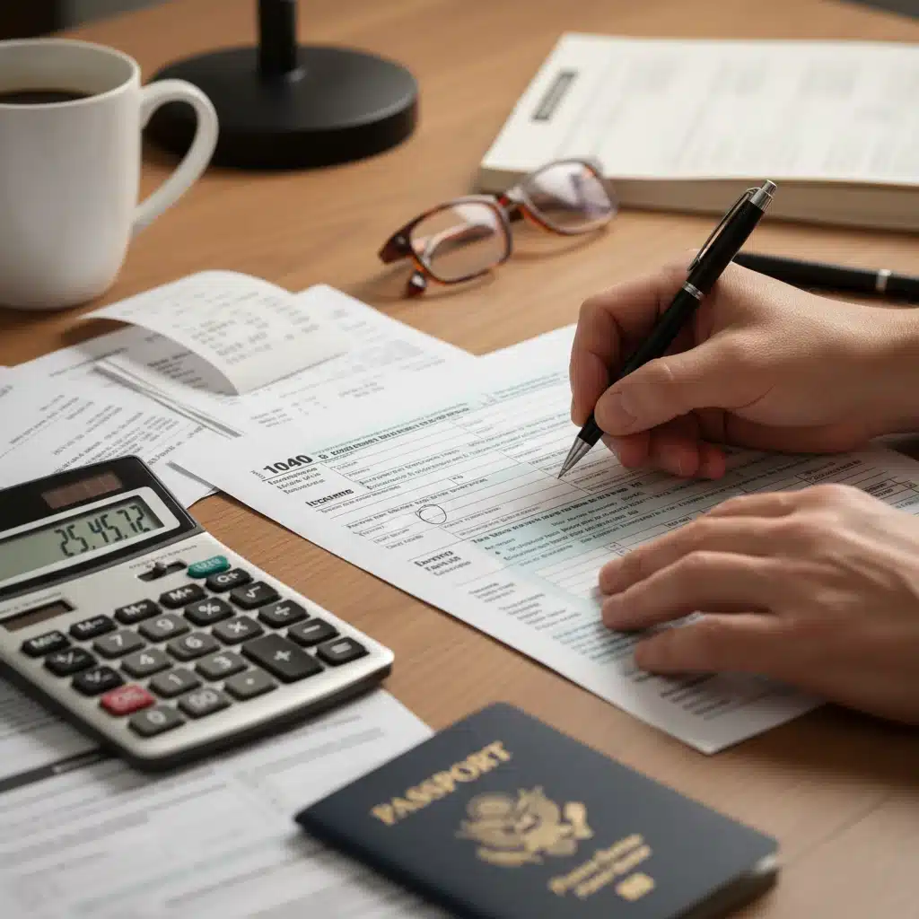 Hands meticulously filling out tax forms for EITC eligibility