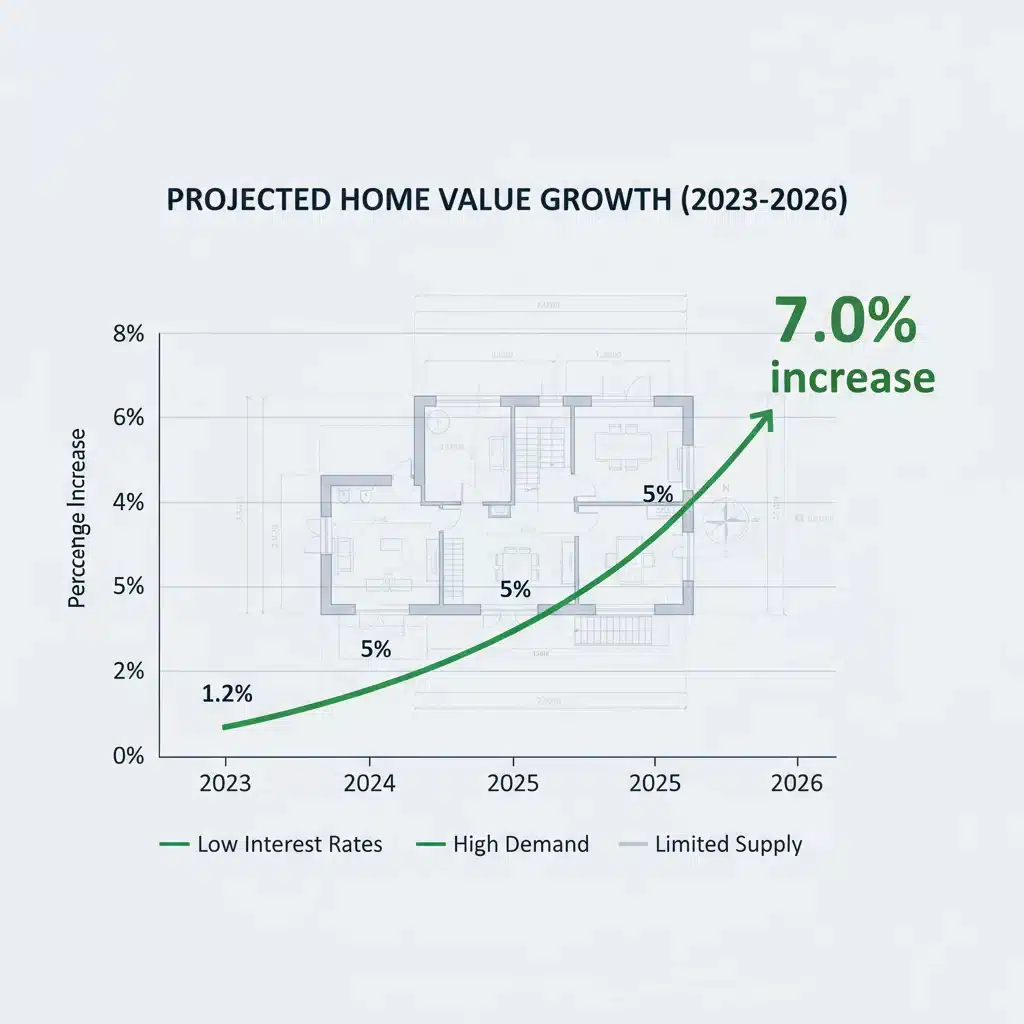Graph illustrating the projected 7% increase in home values for the 2026 housing market.