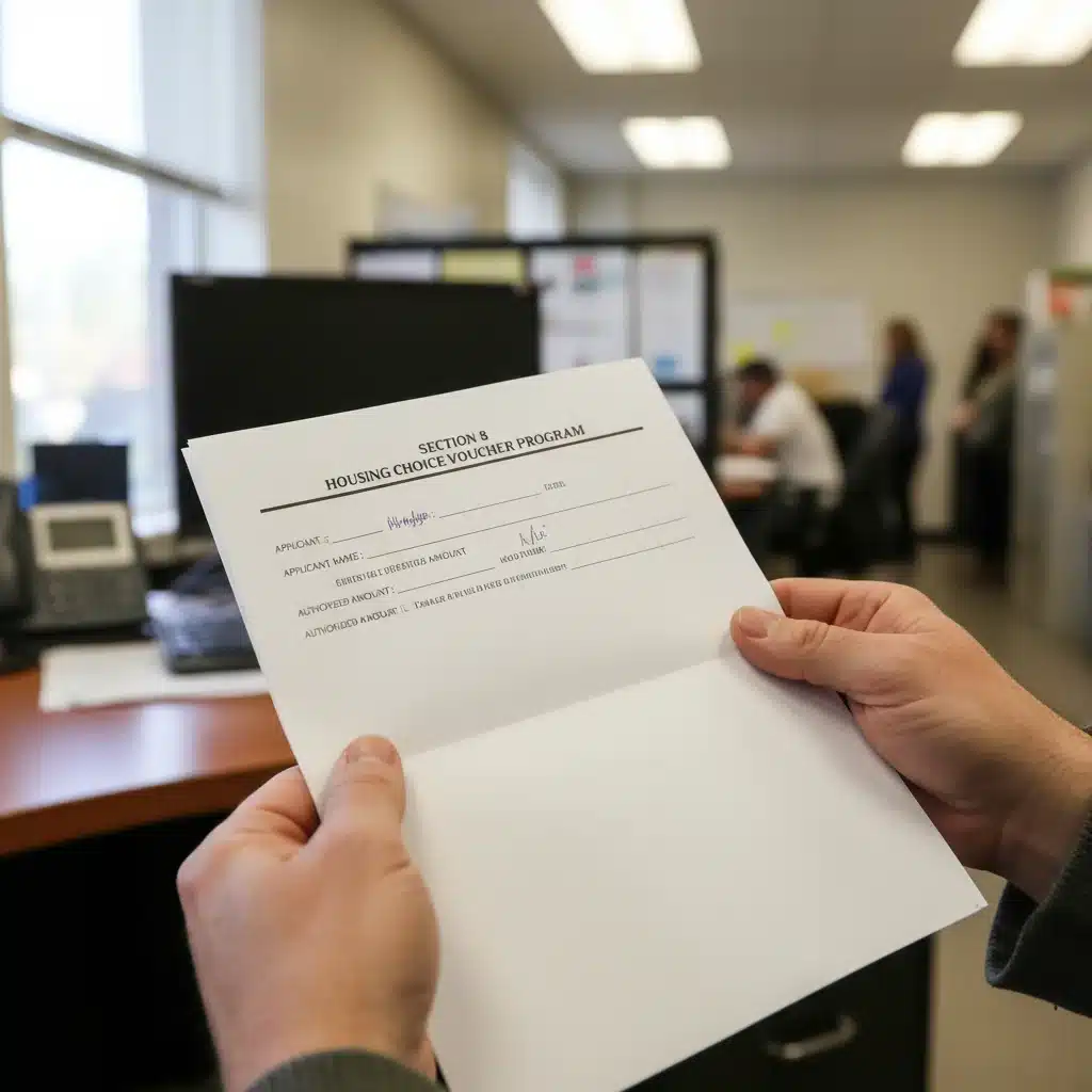 Hands holding a Section 8 voucher document, representing rental assistance.