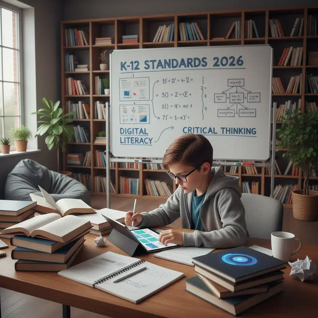 Student engaged in digital learning, reflecting K-12 standards emphasis on technology.