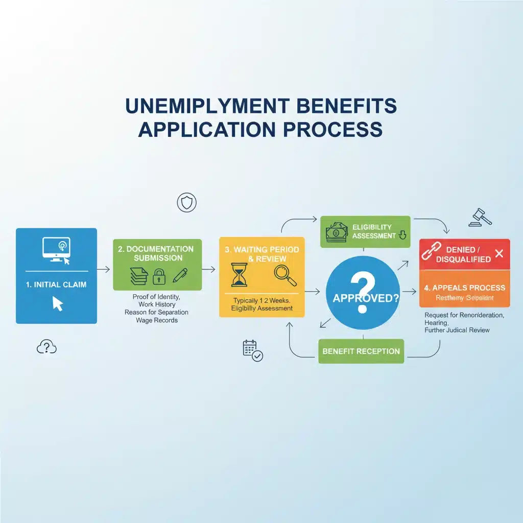 Flowchart illustrating the unemployment benefits application process
