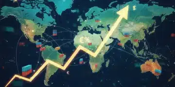 Global trade routes connecting US and Asia, symbolizing increased exports and economic growth.