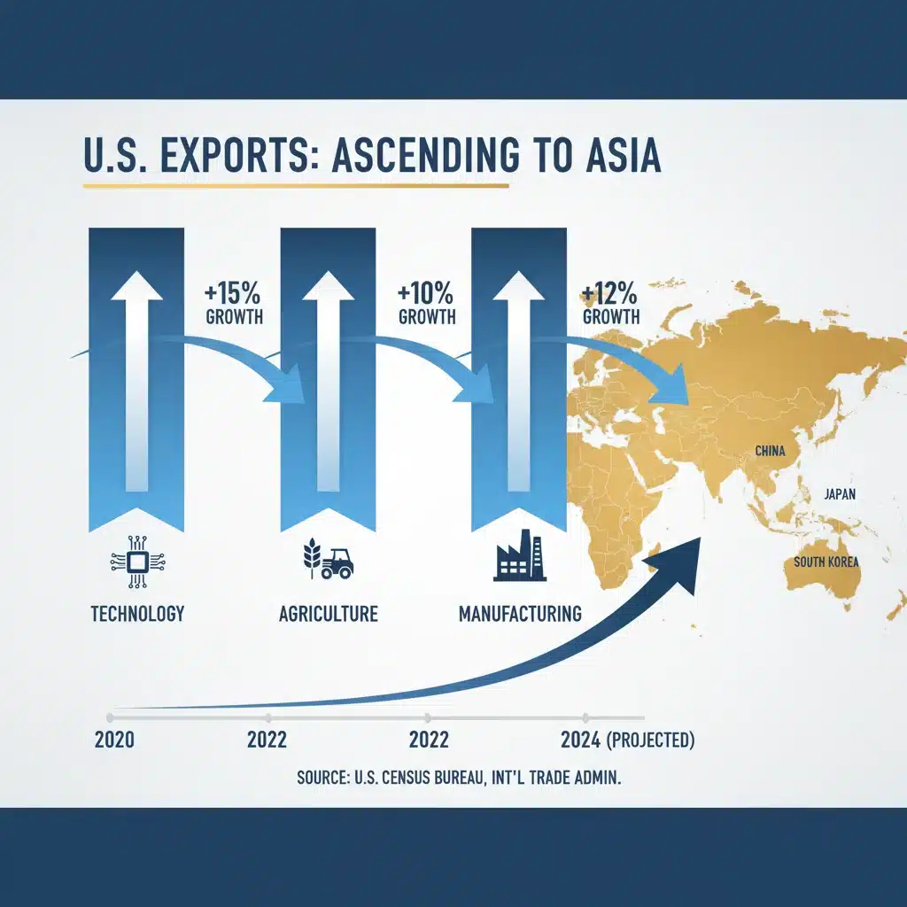 Infographic detailing projected growth in US export sectors to Asia.