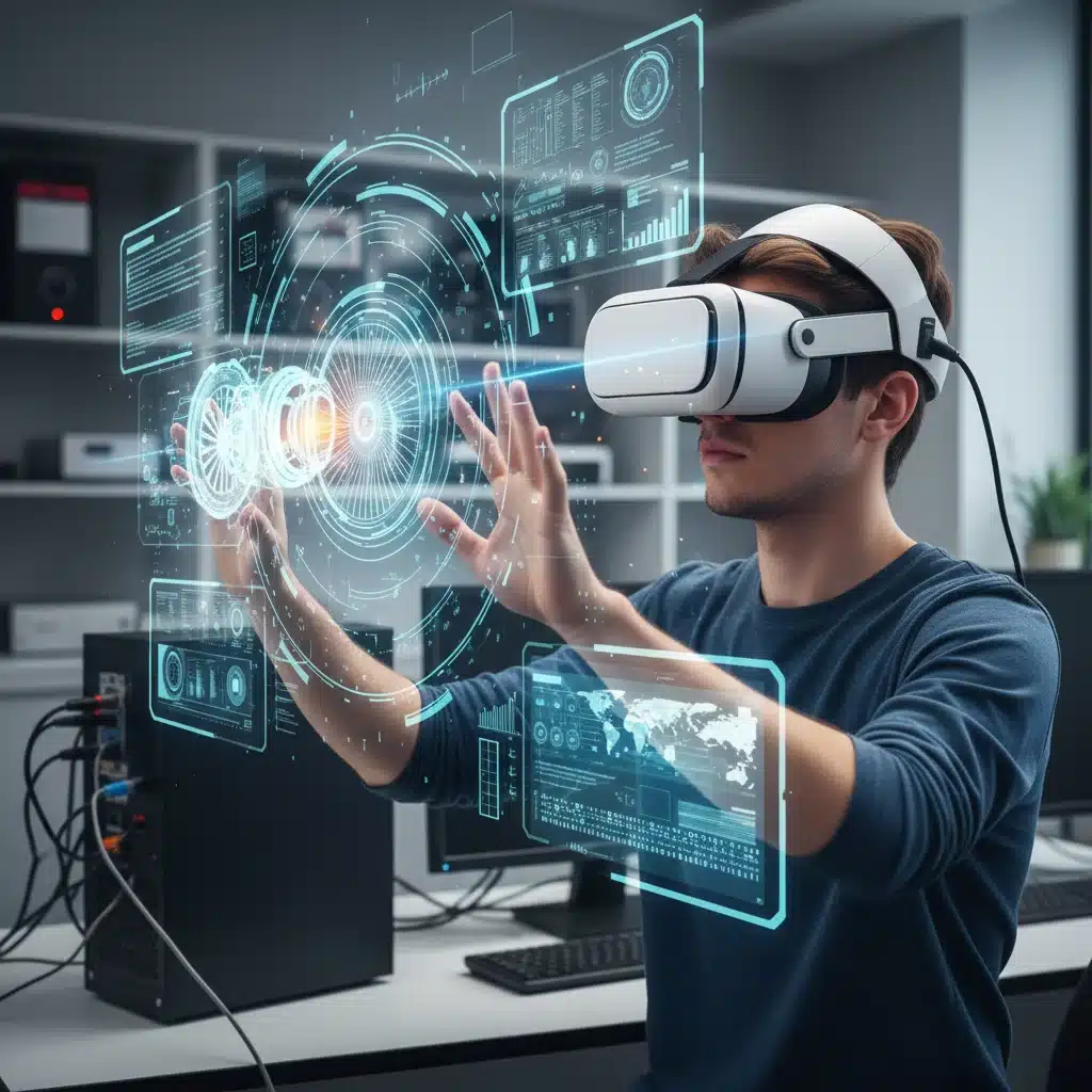 Student using VR for immersive engineering problem-solving