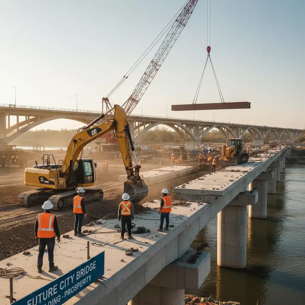 Construction workers building a new bridge, highlighting job creation from infrastructure investment.