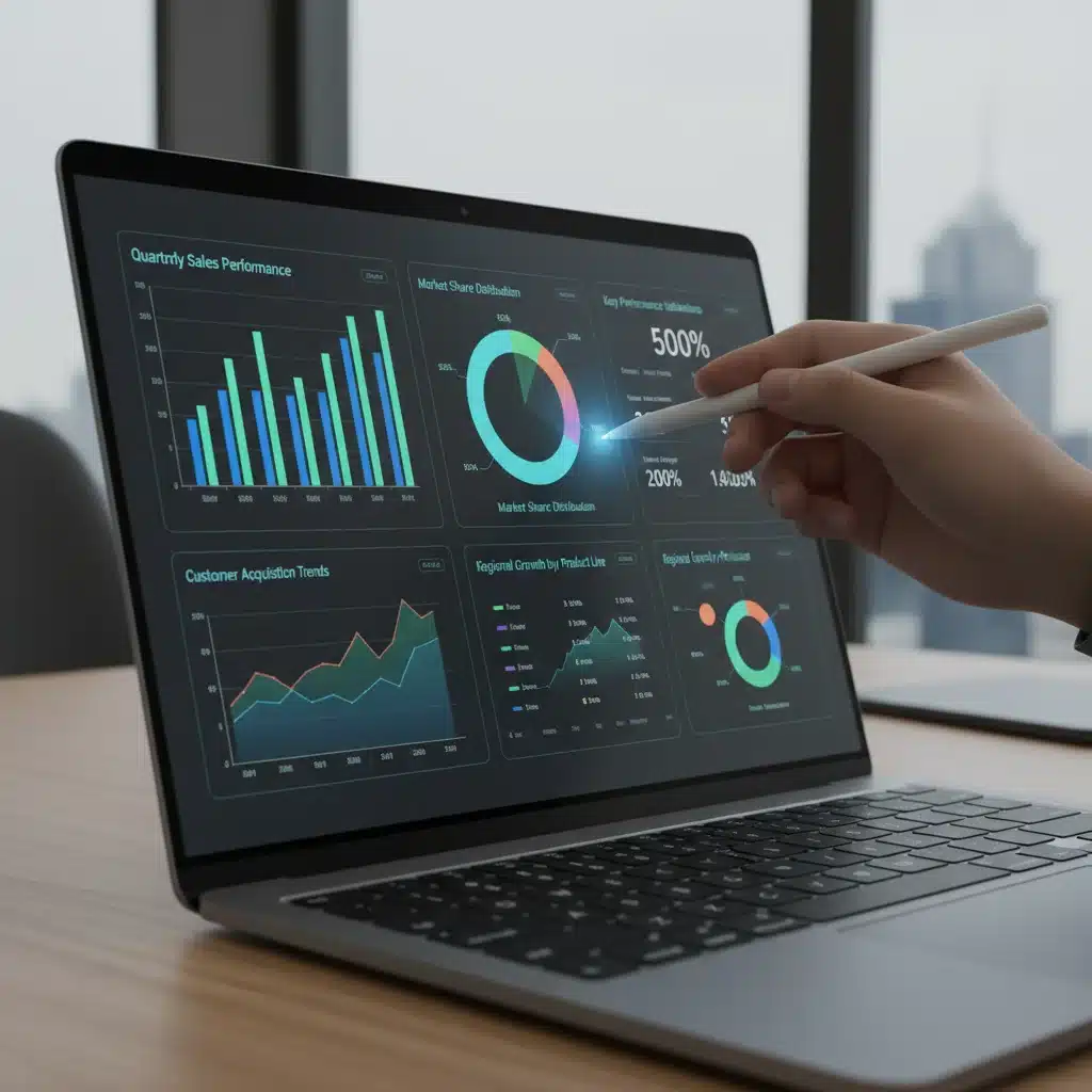 Hand analyzing data on laptop, data analytics dashboard, business intelligence