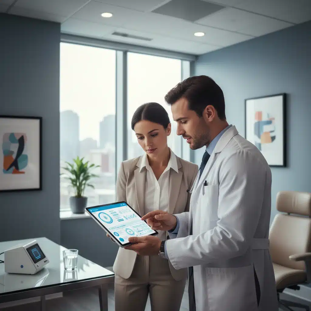 Doctor consulting patient with digital health records on a tablet